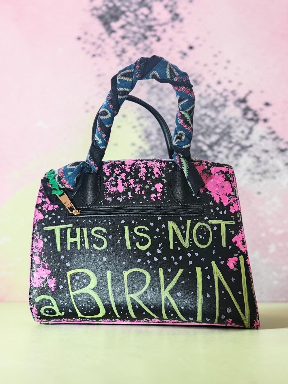 Black and Pink Statement Satchel - This Is Not a Birkin/Emotional Baggage